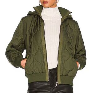 New SER.O.YA Harper Bomber Jacket in Army Green quilted bomber puffer Revolve XS